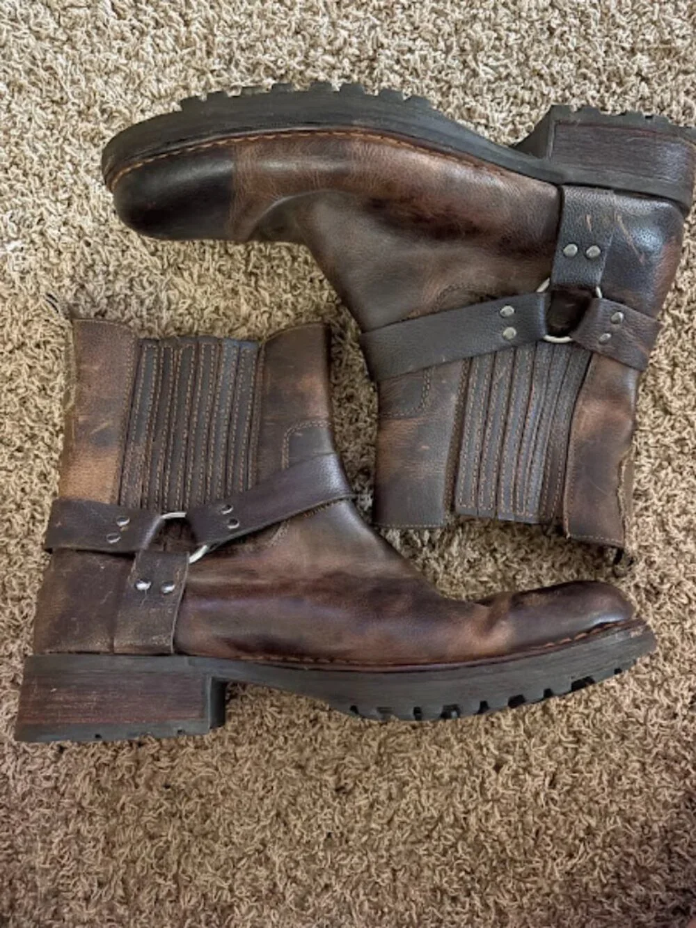 RJ Colt Minor Harness Pull On Boots Men's Sz 10.5 Brown Leather Motorcycle Biker